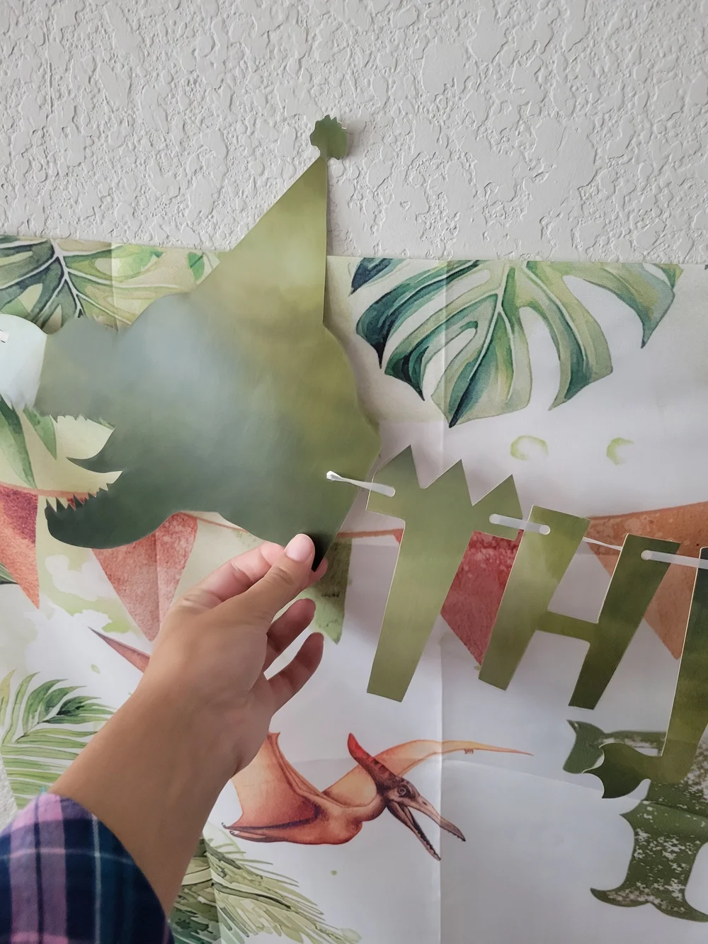 Personalized 'Three Rex' Dinosaur Wall Banner in Green and Brown